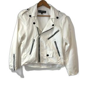 Siren Clothing White Moto Jacket Cotton Small Zippers Lightweight Biker